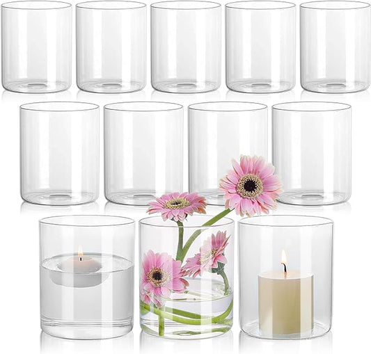 SUPMIND 12Pcs Glass Cylinder Vase for Centerpieces 5 Inch Clear Flower Vases Bulk, Glass Hurricane Candle Holder Small Flo...