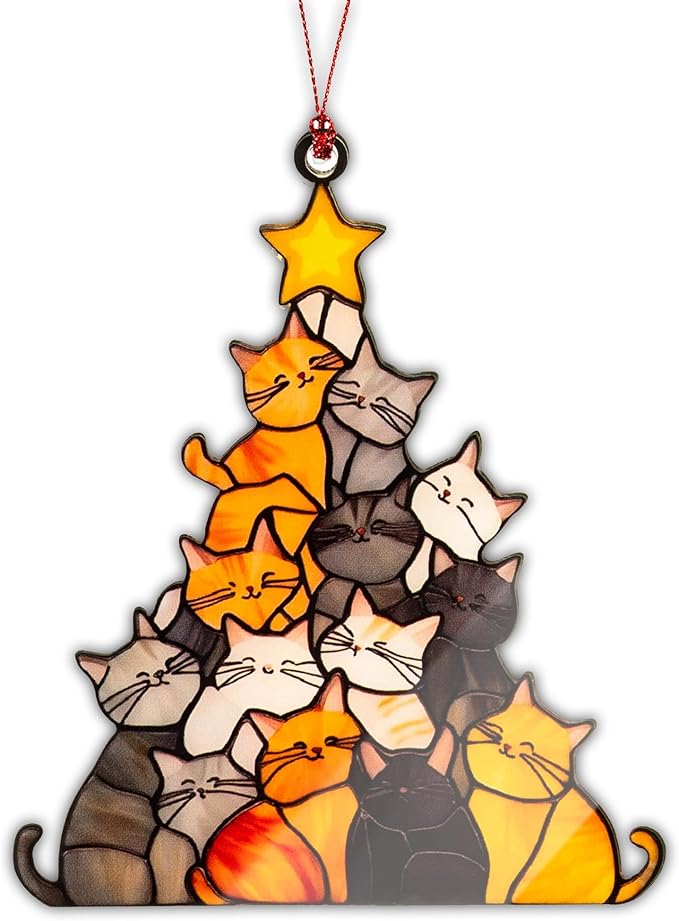 Cat Lover Gifts for Women, Cute Cat Ornaments, Funny Christmas Ornaments 2026, Cats Tree Christmas Decor, Black Orange Cat...