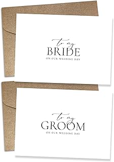 WeddingGiftsWedding Set of 2 Wedding Cards for Bride and Groom with Matching Envelopes, To My Bride on our Wedding Day Car...