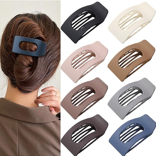 8 Pack Flat Hair Clips for Women – Large Matte Rectangle No-Slip Claw Clips, Strong Hold Square Hair Accessories for Thick...