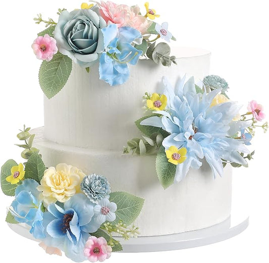 RUIDKUN Cake Toppers Flowers,3 Pieces Hand-made Silk Flowers Cake Decorations for Birthday Baby Shower Wedding Valentine's...