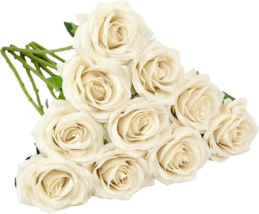 IUKnot Artificial Rose 10pcs Open Flower Bouquet Faux Rose Stems for Wedding Arrangement, Bridal Bouquet, Centerpiece, Fak...
