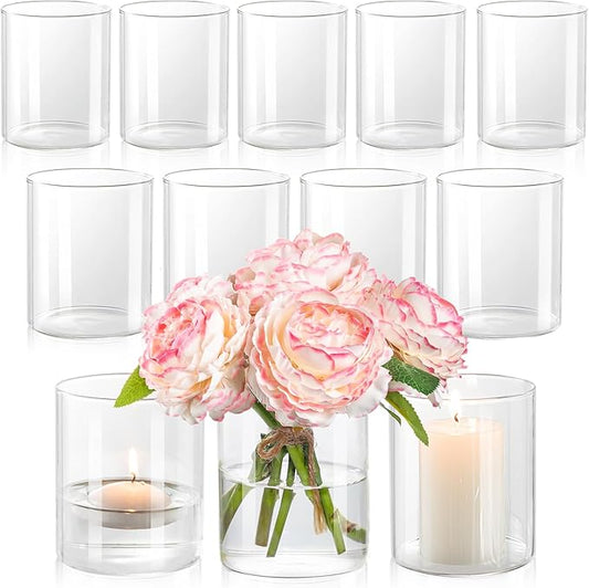 DYMFADFB 12pcs Glass Cylinder Vases for Centerpieces - 4 Inch Small Flower Vase for Wedding Decorations, Clear Glass Flowe...