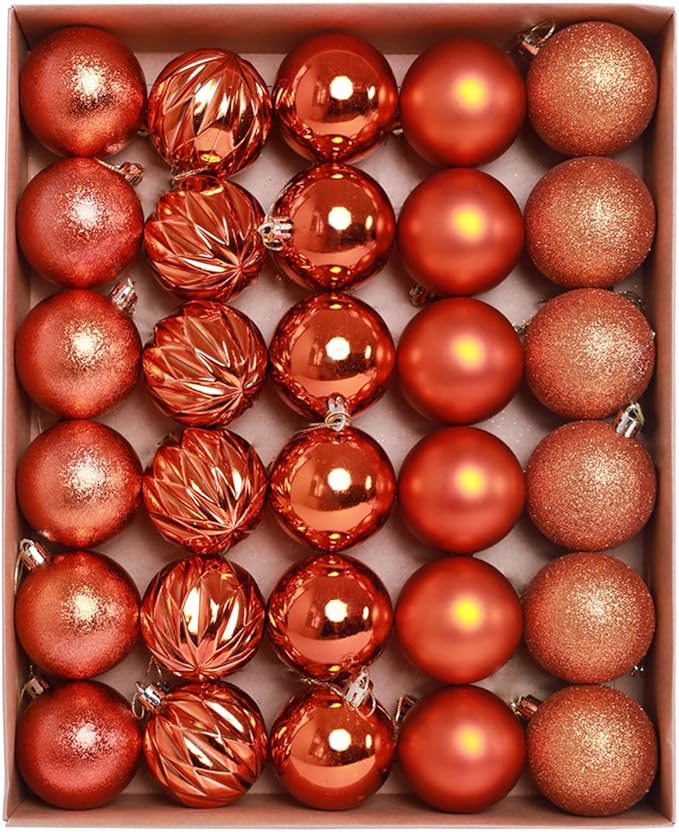 HipTree 30ct Christmas Fall Ornaments Tree Decorations Set-2.36 Inch Copper Shatterproof Decorative Hanging Ball Ornament ...