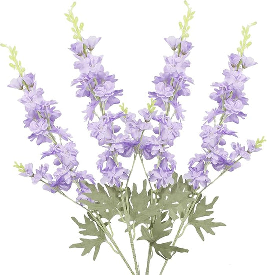 GhuaH 4Pcs Purple Delphinium Artificial Flowers 33.5" Silk Flowers Bulk Larkspur Artificial Flower Long Stem Fake Delphini...
