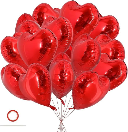 TONIFUL 30Pcs 18 Inch Red Heart Balloons Valentine’s Day Heart Shape Foil Mylar Balloons Decoration for Romantic Valentin...