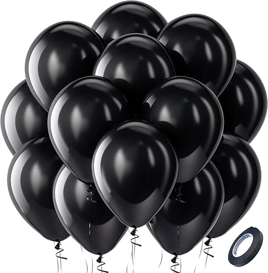 Bezente Black Balloons Latex Party Balloons - 100 Pack 12 inch Round Helium Balloons for Birthday Graduation Casino Gaming...