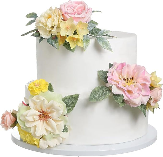 RUIDKUN Cake Toppers Flowers,3 Pieces Hand-made Silk Flowers Cake Decorations for Birthday Baby Shower Wedding Valentine's...