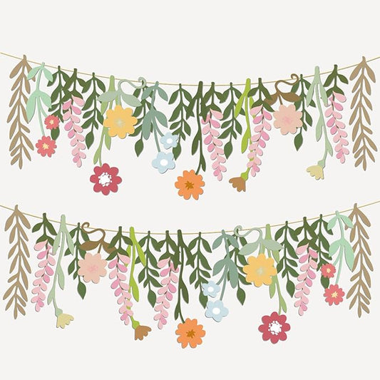2 Pcs Flower Birthday Party Banner Spring Decor Floral Theme Hanging Garland Spring Happy Birthday Flower Banner Boho Flor...