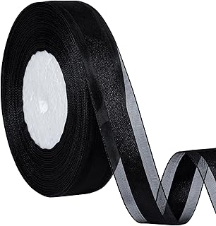 Satin Ribbon with Organza Edge Ribbons 1 Inch for Gift Wrapping Bows Crafts Wedding Decorations (Black)