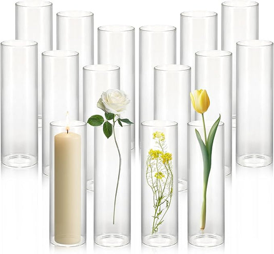 Tigvio 16 Pack 5.9" Tall x 1.8" Diameter Clear Glass Cylinder Vases - Multi-Use Flower Vase, Hurricane & Floating Candle H...