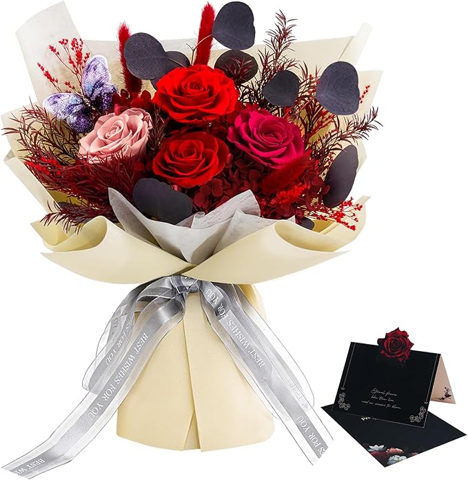 Vryblos Preserved Flowers Bouquet Roses with Vases,Real Birthday Flowers for Delivery Prime,Forever Glitter Rose Bouquets ...