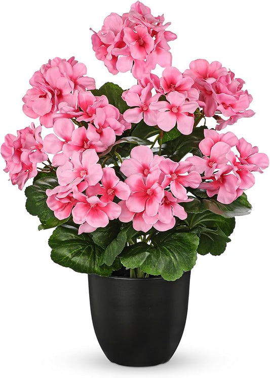 Briful 17” Geraniums Artificial Flowers Realistic Potted Plant – Pink Fake Geraniums for Outdoors, Silk Flowers Artificial...