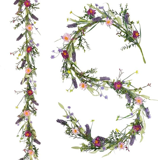 idyllic 6ft 2PCS Spring Pink Lavender Vine Garland Artificial Flower Decor for Front Door Mantel Table Stair Railing Windo...