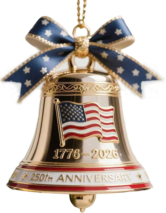 USA 250th Anniversary Bell Ornaments, Vintage-Inspired Metal Hanging Bell for Christmas Tree, Patriotic Ornaments with Com...