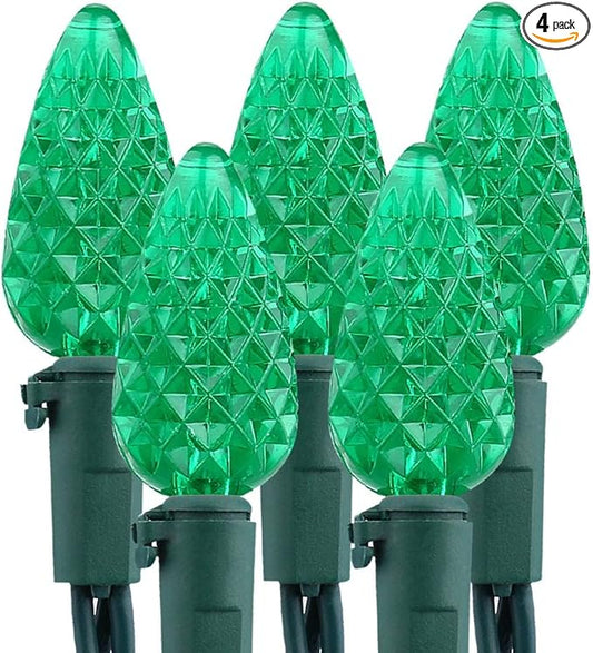 Brizled C5 Green Faceted LED Christmas Lights, 100 LED 33ft Connectable 120V UL Certified Outdoor Xmas Lights for Hallowee...