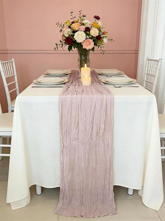 3 Pack Dusty Pink Cheesecloth Table Runner -17×120 Inch Gauze 10 FT Long Cheese Cloth Table Runners for Bridal Wedding Par...