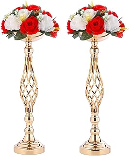 2 Pcs Wedding Centerpieces for Reception Tables, Twist Candleholders Stands Ornaments, Metal Centerpieces Flower Vase for ...