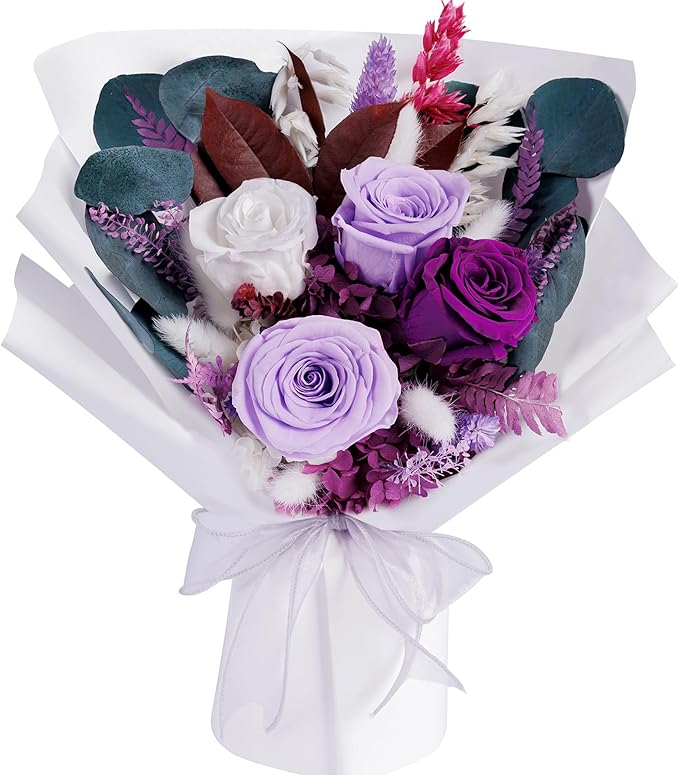 Bonsion Preserved Flowers Gifts for Women, Flower for Delivery, Purple Roses Gifts fo Her, Preserved Roses Bouquets, Birth...