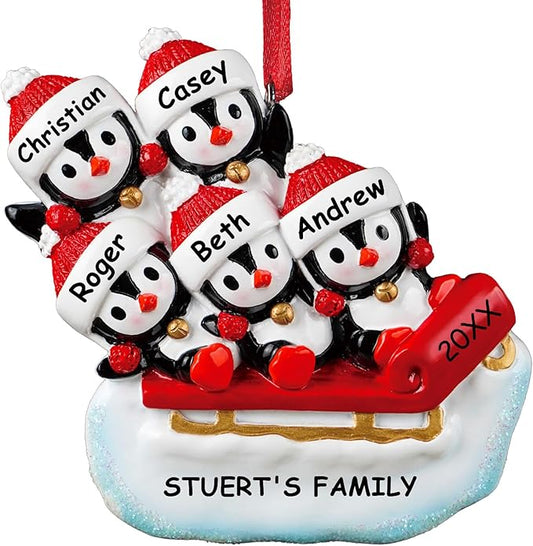 iDIY Personalized Family Christmas Ornaments - Family of 2/3/4/5/6/7/8 Penguin Ornaments for Christmas Tree - Custom Resin...