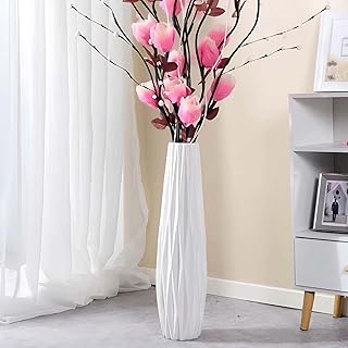 White Ceramic Tall Vase, 17.7" Large Floor Vase for Pampas Grass, Decorative Flower Vases for Modern Home Decor Living Roo...