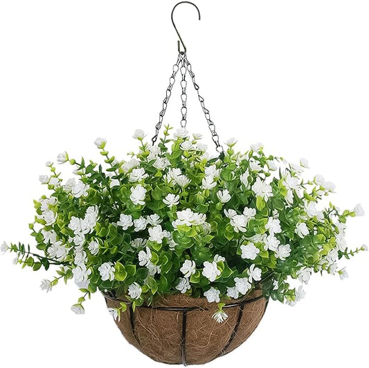 BCBLF Artificial Hanging Flowers Basket, 12 UV-Resistant Bundles of Realistic Fake Flowers, Faux Plants for Outdoor Decor,...