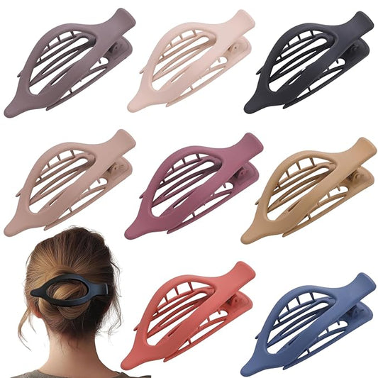 8 Pack Flat Hair Clips for Women,Matte No Crease Flat Claw Clips, Large Strong Hold Barrettes for Thick & Thin Hair, Frenc...