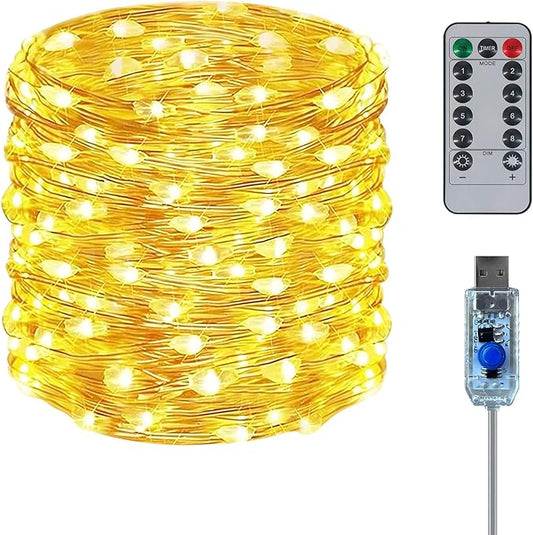 Twinkle Fairy Lights 8 Modes with Remote and Timer 33ft 100LED USB Plug in String Lights Waterproof String Lights for Bedr...