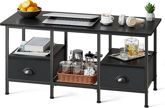 Furologee 35" Coffee Table with 2 Storage Drawers, Small Coffee Tables for Living Room, Modern Center Table with 2 Tier Sh...