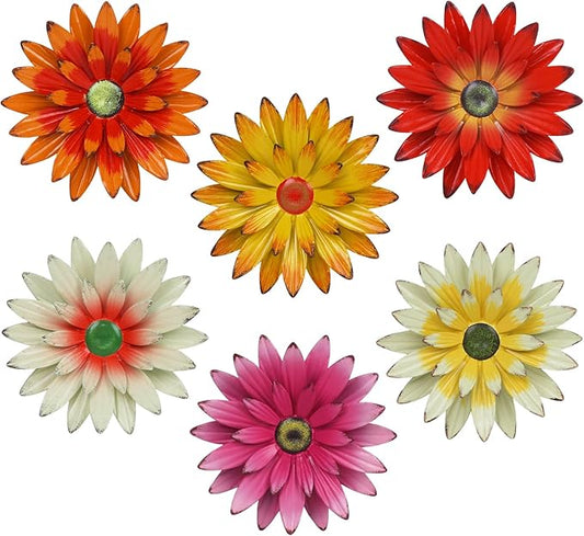 hogardeck Metal Flower Wall Decor - 6 PCS 6" Colorful Flower Decor for Indoor Outdoor, Sunflower Kitchen Decor Floral Meta...
