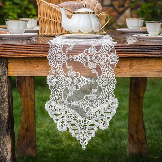 ARTABLE Lace Table Runner Dresser Scarf Macrame Embroidered Table Runners with Exquisite Flower Vintage Shabby Chic for We...