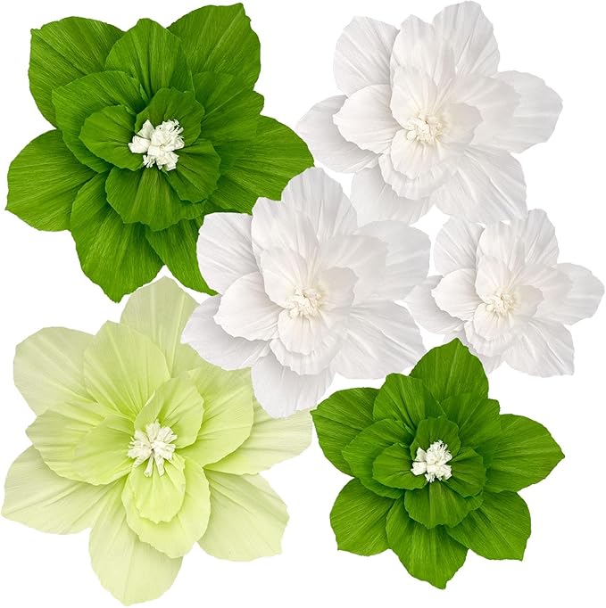 Erastom 6PCS Paper Flowers Artificial Wall Decor 3D Tissue Paper Flowers Wedding Birthday Room Decor Green Emerald Bridal ...