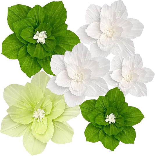 Erastom 6PCS Paper Flowers Artificial Wall Decor 3D Tissue Paper Flowers Wedding Birthday Room Decor Green Emerald Bridal ...