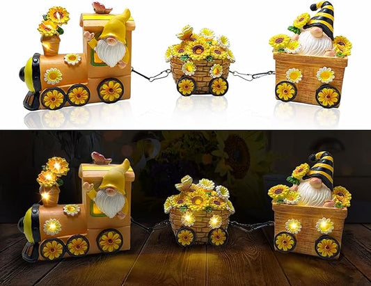 JNDJE Sunflower Decor Train, LED Sunflower Decor for Tabletop, Yellow Decorations Indoor for Home Outdoor Party, Gnomes Fi...