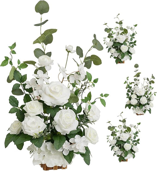 Ling's moment 17.5" Tall Standing Artificial Flowers Arrangements 4 pcs Wedding Aisle Runner Chair Decorations White Sage ...