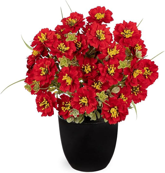 DILATATA Red Poppy Artificial Flowers in Pot 12 Inch Fake Flowers Silk Poppies Arrangement Faux Plant Flower Decor for Spr...