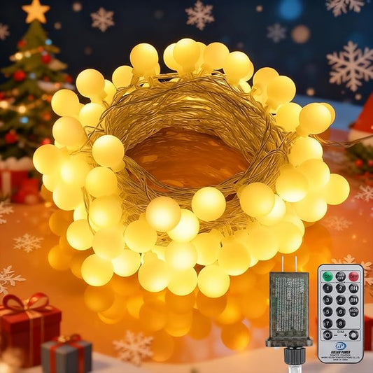 33FT 100LED Christmas Lights Indoor, Globe String Lights for Bedroom 8 Modes with Remote, Outdoor Hanging Fairy Lights for...