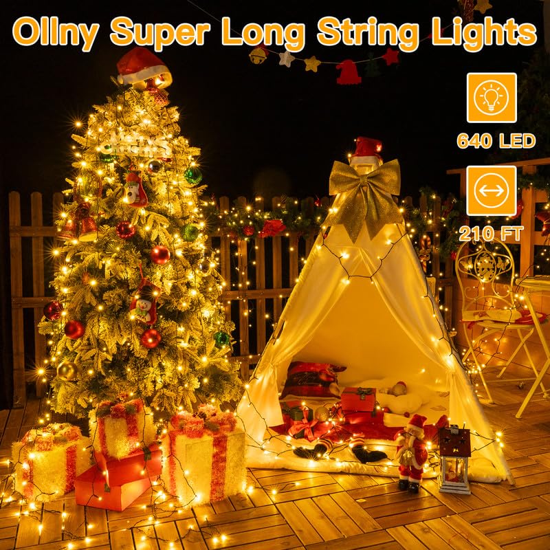 Ollny Christmas Lights, 210FT 640LED Color Changing Christmas Tree Lights with 11 Modes Remote Control, Outdoor Christmas ...