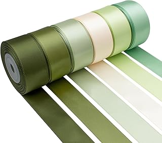 Green Satin Ribbon 1 Inch x 60 Yards Sage Green Ribbon Assorted Solid Color Double Faced Silk Satin Ribbons for Crafts, Gi...