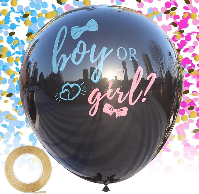 Disfore Thickened Gender Reveal Balloon - 2pcs Gender Reveal Confetti Balloons with Pink and Blue Confetti – 36 Inch Black...