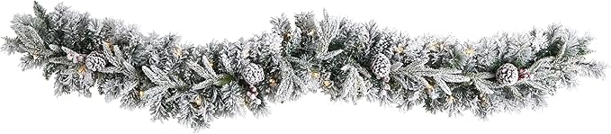 6ft. Flocked Artificial Christmas Garland with Pine Cones and 35 Warm White LED Lights,Green