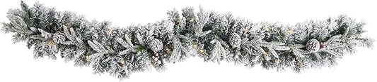 6ft. Flocked Artificial Christmas Garland with Pine Cones and 35 Warm White LED Lights,Green