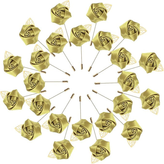 M METERXITY 48-Pack Flower Lapel Pins for Men, Golden Leaf Rose Boutonnieres Pin Groom Boutonnieres for Wedding/Dance/Part...
