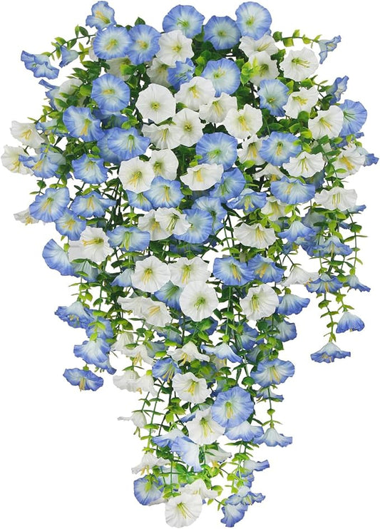 ACRYCS 3 Pcs Artificial Hanging Flowers for Outdoors Morning Glory Artificial Flowers Spring Summer Decoration UV Resistan...