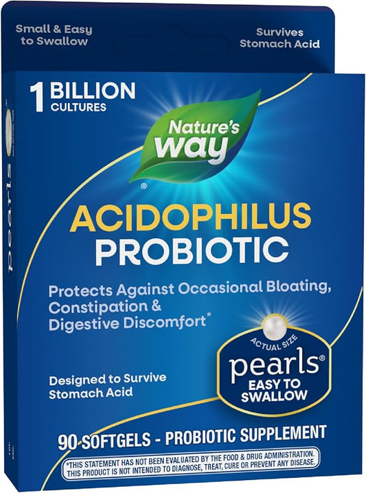 Nature's Way Acidophilus Probiotic Pearls, Supports Digestive Balance & Gut Health, Reduce Occasional Constipation and Blo...