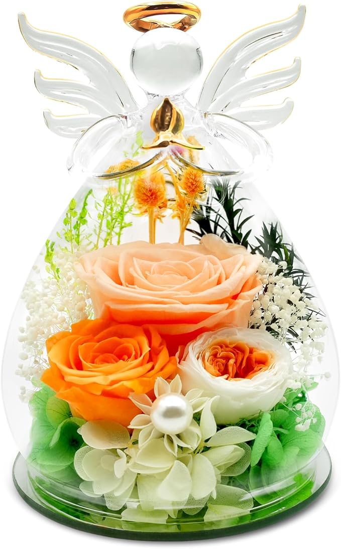 Gifts for Women Preserved Flowers in Glass Angel Figurines Forever Fresh Flowers for Delivery Prime Preserved Rose Birthda...