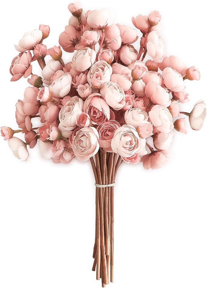 Floroom Ranunculus Artificial Flowers 18 Pcs Dusty Rose Faux Silk Mini Ranunculus Bulk Fake Wedding Filler Flowers for DIY...