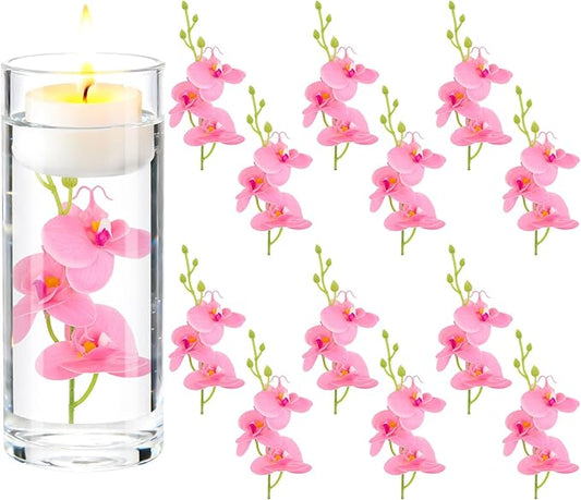 LARDUX ARDUX (12 Pieces) Artificial Flowers for Floating Candles Mini Artificial Orchid Flower Vase Fillers for Wedding Di...