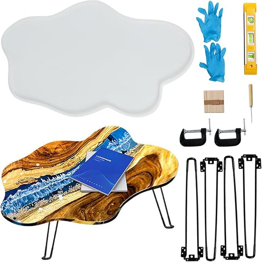 Large Resin Epoxy Table Mold Set - 24 Inch Silicone Tray with 4pcs Legs for Charcuterie, River & Coffee Tables, DIY Cuttin...