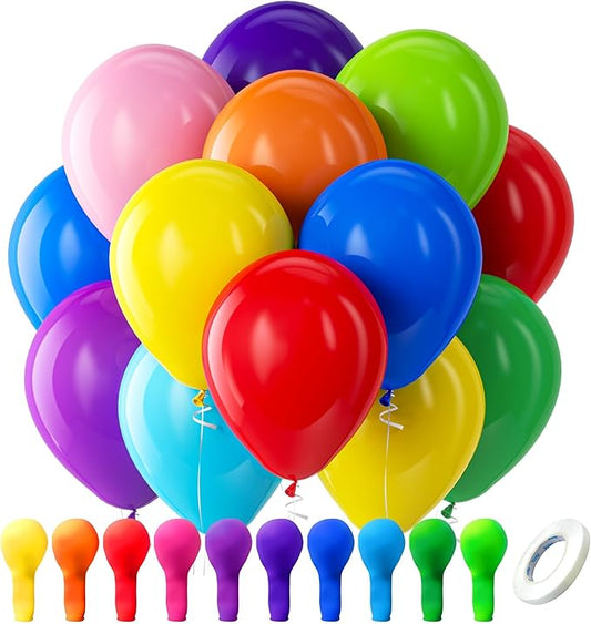 Bezente Assorted Rainbow Latex Balloons, 100 Pack 12 inch Round Helium Bright Color Balloons for Birthday Bridal Shower We...